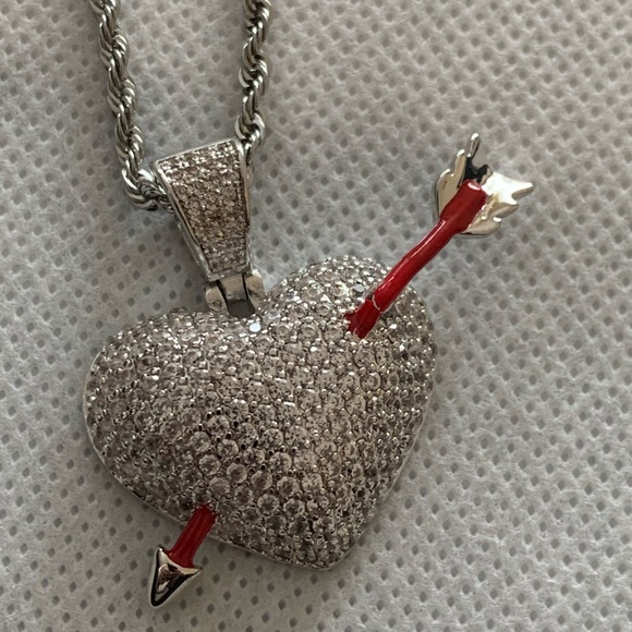 925 Sterling Silver Heart Pendant 22" Rope Chain - Picture 2 of 6